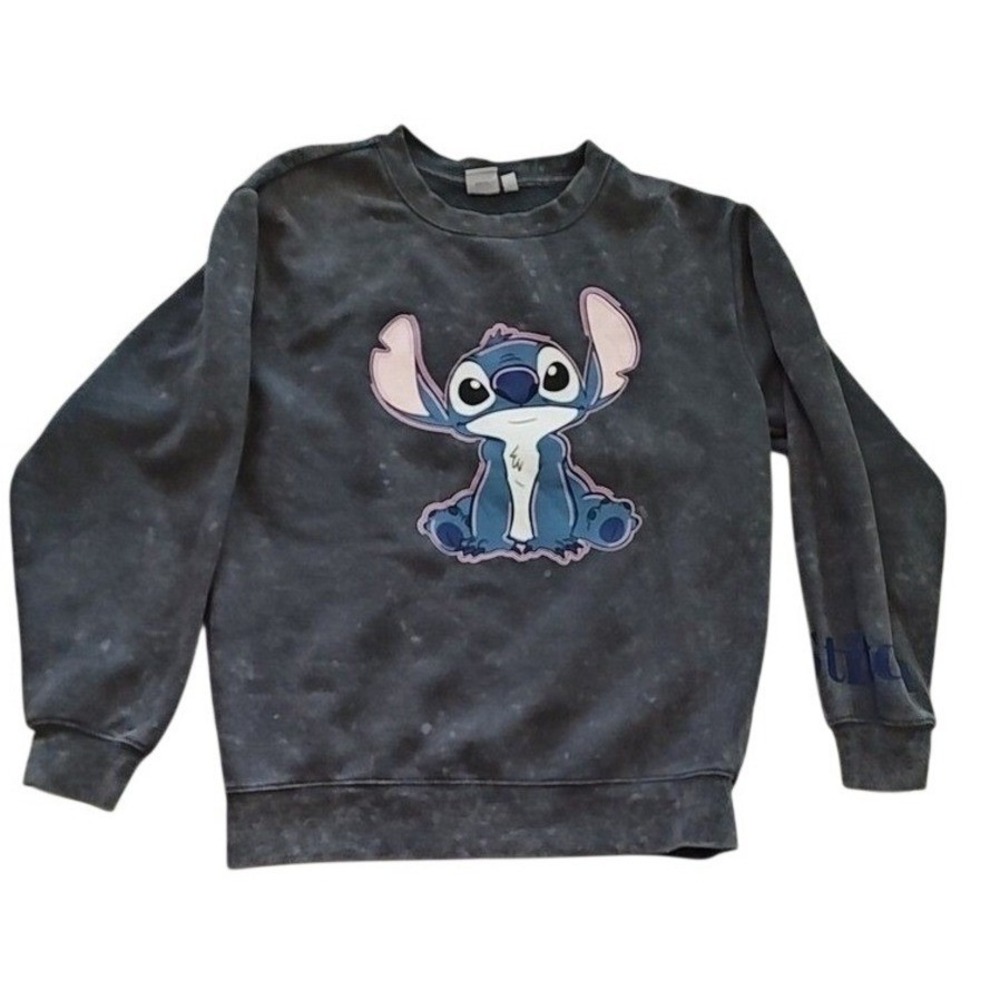 Disney Lilo‎ & Stitch Acid Wash Sweatshirt Gray Graphic Pullover Fleece Medium